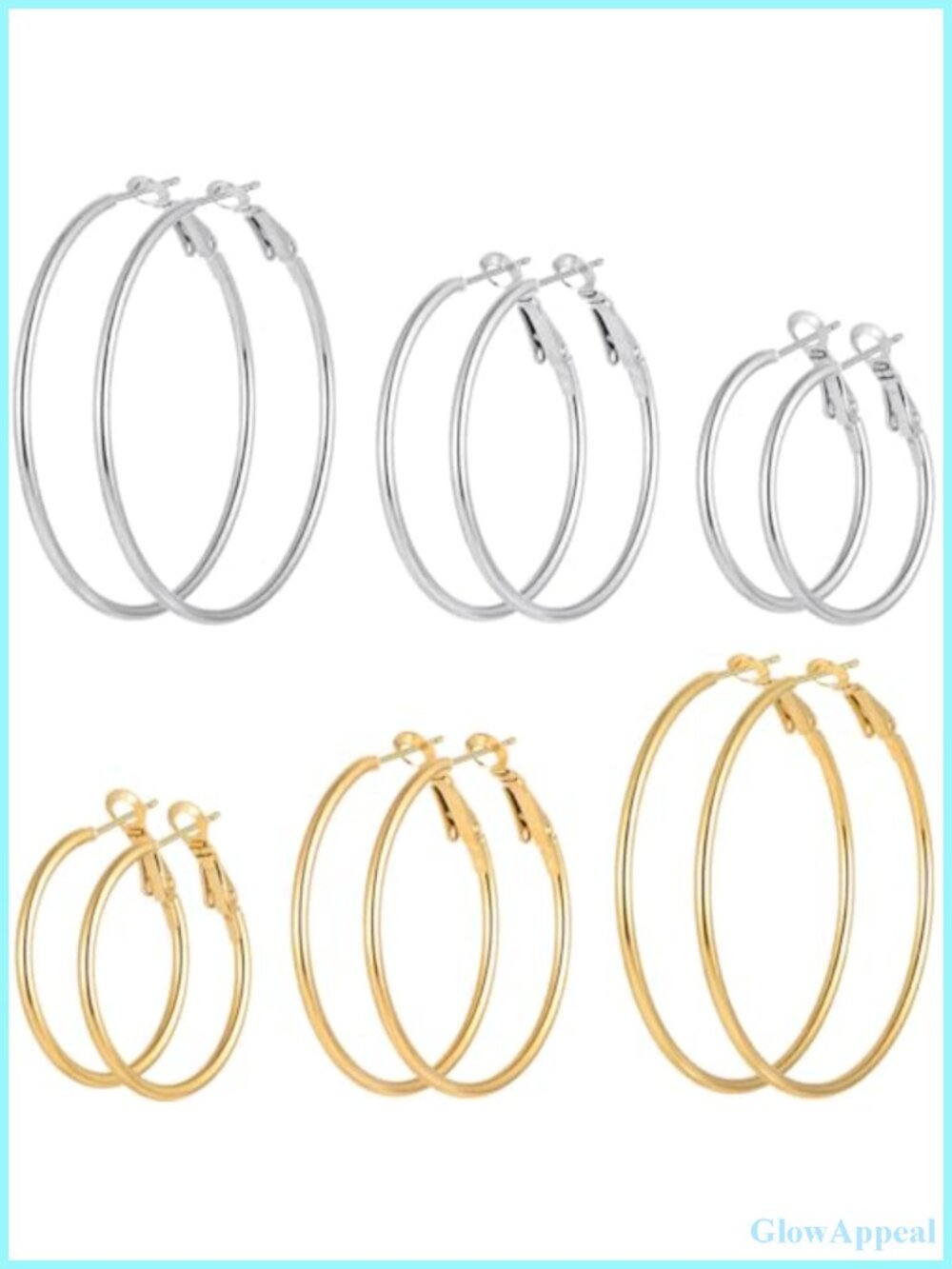 6 Pairs Hypoallergenic Stainless Steel Hoop Earrings Set, Gold and Silver,